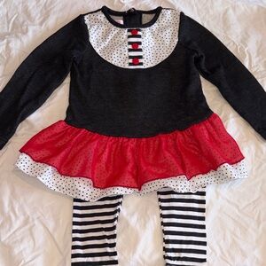 Girls Black & Red Polka Dot Peplum Top with Striped Leggings - Kids Matching Set